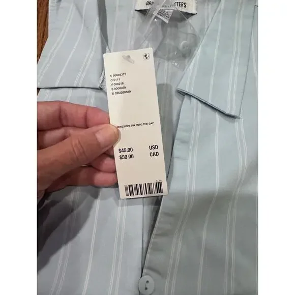 NWT Urban Outfitters Blue White Striped Pattern Folded Collar Sleeveless ButtonU - Picture 3 of 7